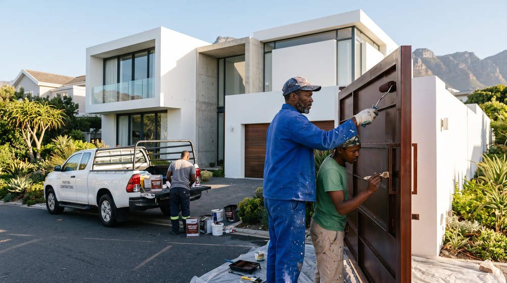 Professional anti-rust coating team applying rust protection to a metal gate in Hout Bay