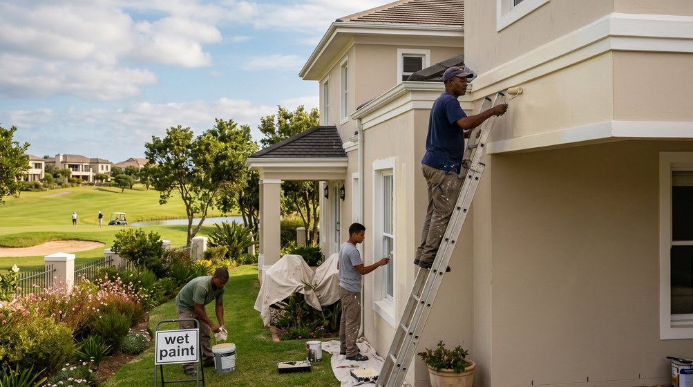 Professional estate painters painting a luxury golf estate home in Hout Bay